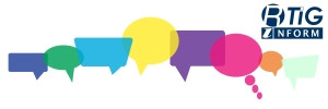 Speech bubbles of different colours and shapes