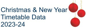 red baubles with Christmas and new year timetable data 2023-24