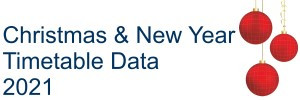Christmas & New Year Timetable Data 2021 with red Christmas baubles